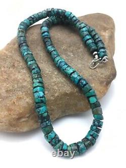 Native American Turquoise 9 MM 20 Heishi Collier De Perles D'argent Sterling 03672