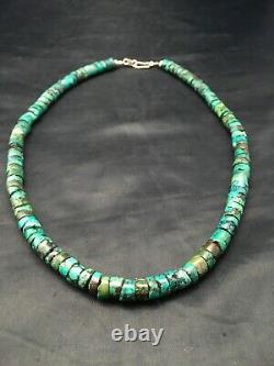 Native American Turquoise 9 MM 20 Heishi Collier De Perles D'argent Sterling 03672