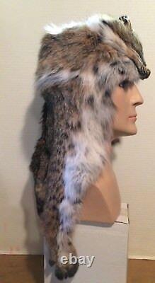 New Bob Cat Mountain Man Fur Hat Avec Face Made Aux Usa. Four/pelte/peau/cuir