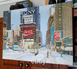 New York Winter Street1984 Peinture À L'huile Originale Toile 20x28 Peinte À La Main Jsart