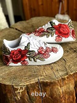 Nike Air Force 1 07 Faible Hommes Rouge Blanc Rose Fleur Florale Chaussures Personnalisées Taille 13