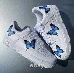 Nike Air Force 1 Faible Bleu Moyen Papillon Design Blanc Personnalisé Chaussures Toutes Les Tailles