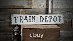 Panneau de gare de dépôt de train en détresse en bois vintage rustique fait main