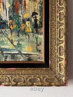 Peinture à l'huile abstraite de paysage vintage moderne de San Francisco, Californie, vieille de 1962
