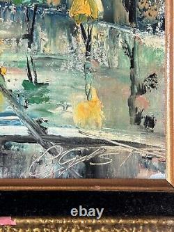 Peinture à l'huile abstraite de paysage vintage moderne de San Francisco, Californie, vieille de 1962