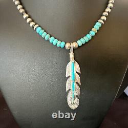 Pendentif en plume d'homme turquoise collier en argent sterling Navajo 17249