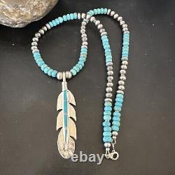 Pendentif en plume d'homme turquoise collier en argent sterling Navajo 17249