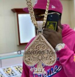 Pendentif initial Ace Spade pour hommes en argent avec moissanite de 6.6 carats - Testeur gratuit