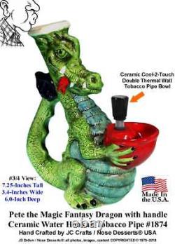 Pete Magic Fantasy Dragon Ceramic Rumph Water Hookah Tobacco Pipe 1874 Made USA