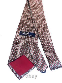 Ralph Lauren Tie Par Polo 100% Silk Hand Made Usa, Authentique, Rouge, Vert