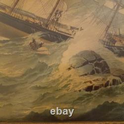 Rare Antiquité Chromolithographie F. E. Buttersworth Go Right Naufrage de San Francisco