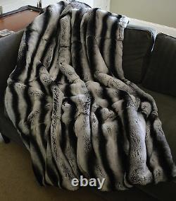 Real Rex Rabbit Fur Throw Dyed Grey Chinchilla Gray New Made In USA Genuine