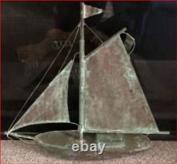 Sailboat Copper Weathervane Top Sail Boat 21.5x21.5x3.75 Vintage Handmade Décor