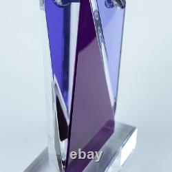 Shlomi Haziza 17 Sculpture Géométrique Acrylique Violet et Transparent Art Moderne