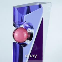Shlomi Haziza 17 Sculpture Géométrique Acrylique Violet et Transparent Art Moderne