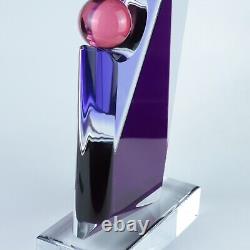 Shlomi Haziza 17 Sculpture Géométrique Acrylique Violet et Transparent Art Moderne