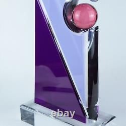Shlomi Haziza 17 Sculpture Géométrique Acrylique Violet et Transparent Art Moderne