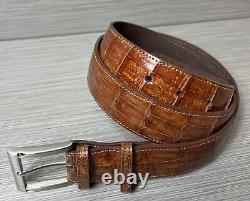 Taille 38 Ceinture en Cuir de Crocodile / Alligator Fait Main Couleur Tabac