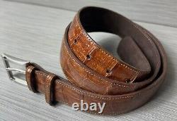 Taille 38 Ceinture en Cuir de Crocodile / Alligator Fait Main Couleur Tabac