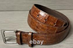 Taille 38 Ceinture en Cuir de Crocodile / Alligator Fait Main Couleur Tabac