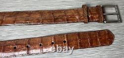 Taille 38 Ceinture en Cuir de Crocodile / Alligator Fait Main Couleur Tabac