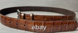 Taille 38 Ceinture en Cuir de Crocodile / Alligator Fait Main Couleur Tabac