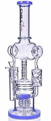 Thick 16 Double Chamber Chill Glass Bong Glass Water Pipe Recycler Hookah USA