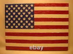 USA American Drapeau Acrylique Peint À La Main Sur Panneau De Toile Étiré Fabriqué Aux États-unis