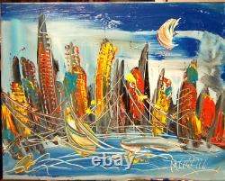 USA Cityscape Impressionniste Grande Peinture À L'huile Originale Bfrgn