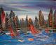 Usa Cityscape Paysage Impressionniste Grande Peinture À L'huile Originale