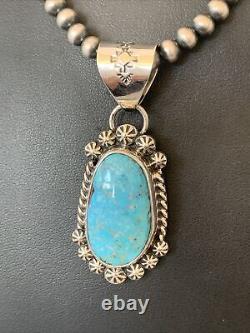 USA Hommes Navajo Perles Sterling Bleu Kingman Collier Turquoise Pendentif 839
