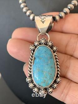 USA Hommes Navajo Perles Sterling Bleu Kingman Collier Turquoise Pendentif 839