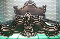 USA King 76x80 Gothic Matt Black Designer Baroque Style Français Acajou Lit