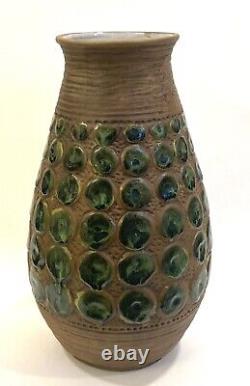 Vase en céramique Mid Century USA 362 en bois avec un design de points verts émaillés.