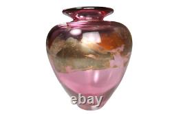 Vase en verre soufflé à la main Edward Art Nouveau signé rose vin or Canada doré