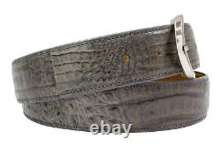 Véritable ceinture en cuir d'alligator gris faite à la main (Fabriquée aux États-Unis)