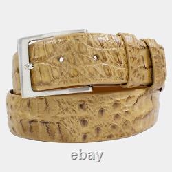 Véritable ceinture en cuir de crocodile Tan Caiman Hornback (Fabriquée aux États-Unis)
