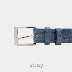 Véritable ceinture en cuir de crocodile à dos de caïman bleu jean (Fabriqué aux États-Unis)