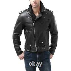 Veste en cuir classique pour hommes de marque Brando en cuir souple - Veste en cuir pour motards