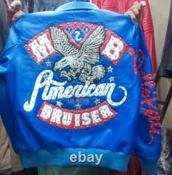 Veste en cuir rouge personnalisée pour homme American Bruiser