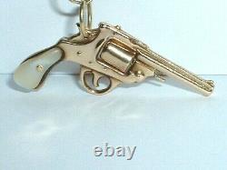 Vintage 14k Yellow Gold Moveable 3d Revolver Gun Pendant Charm