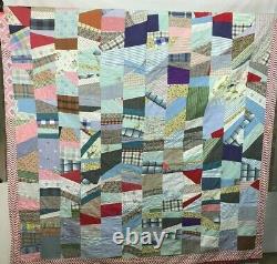 Vintage Cotton Quilt Hand Made USA 68 X 76 Multi Color Patchwork With Boarder