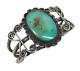 Vintage Navajo Sterling Argent & Turquoise Oval Stone Cuff Bracelet Fabriqué À La Main