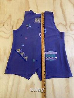 Vtg Bleu Yeux Ours Femmes Une Taille Peint À La Main Art Portable Purple Vest USA Made