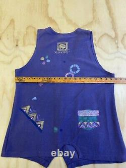 Vtg Bleu Yeux Ours Femmes Une Taille Peint À La Main Art Portable Purple Vest USA Made