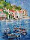 Yary Dluhos Italie Méditerranée Port D'amalfi Mer Bateaux Peinture à L'huile D'art Original